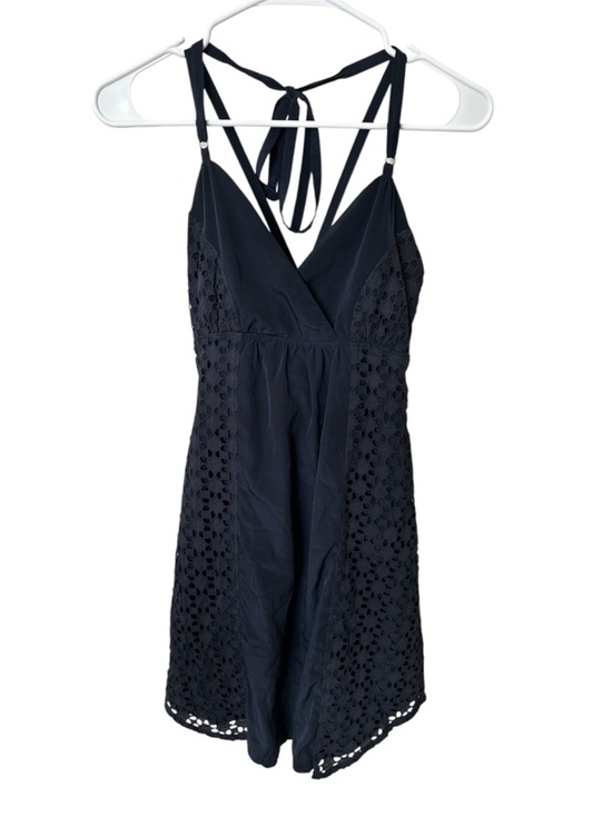 Athleta Dresses & Skirts - Athleta Navy Eyelet Halter Dress Tie Back Side Zip Size XS